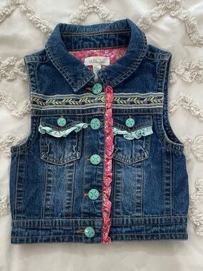 Matilda Jane Dark Blue Denim Vest with Pink Trim and Turquoise Buttons